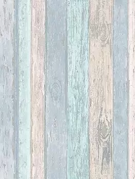 Coloroll Blue Distressed Wood Wallpaper