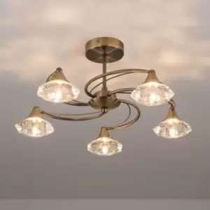 Harper Living Antique Brass Spiral 5 Light Semi-Flush Ceiling Light