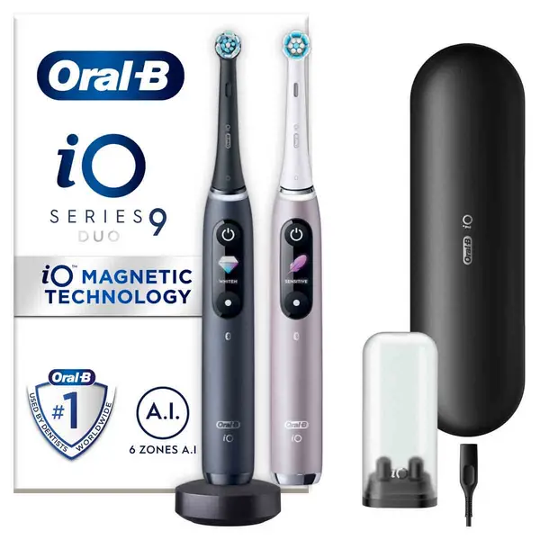 Oral B iO 9 Black & Rose Quartz Duo Electric Toothbrush 2Pcs