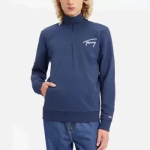 Tommy Jeans Mens Regular Signature Half Zip Sweatshirt - Twilight Navy - L