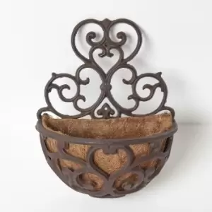 HOMESCAPES Cast Iron Hayrack Wall Mounted Hanging Basket - Brown