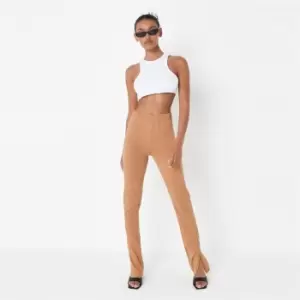 Missguided Jersey Split Hem Flare Legging - Brown