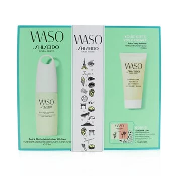 ShiseidoWaso Quick Matte Moisturizer Oil-Free Set: Quick Matte Moisturizer 75ml + Soft+Cushy Polisher 30ml + Eye Opening Essence 0.3ml + Poreless Matt