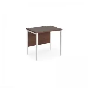 Maestro 25 straight desk 800mm x 600mm - white H-frame leg and walnut