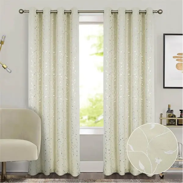 Home Curtains Metallic Printed Blockout Curtains - Cream 108x90