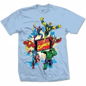 Marvel Comics Marvel Montage 4 Mens Blue T-Shirt XX Large