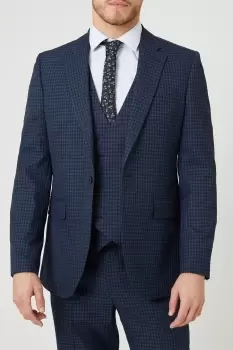 Mens Tailored Navy Small Scale Check Suit Jacket