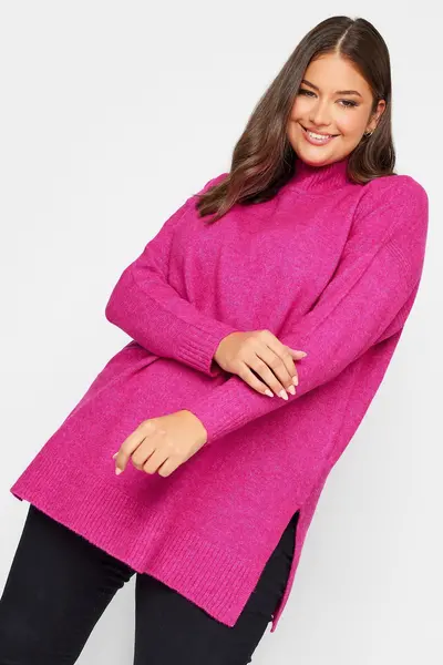 Yours High Neck Knitted Jumper Pink