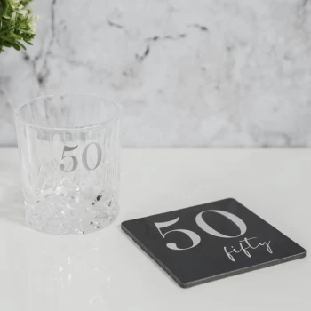 Milestones Cut Glass Whisky Tumbler & Coaster - 50