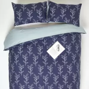 Blue Leaf Digitally Printed Cotton Duvet Cover Set, Double - Blue - Homescapes