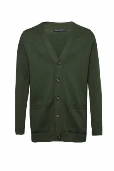 Mens French Connection Overdyed Tape Cotton Cardigan Green