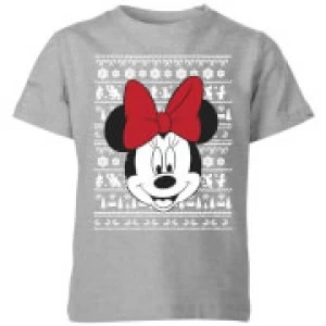 Disney Minnie Face Kids Christmas T-Shirt - Grey - 9-10 Years