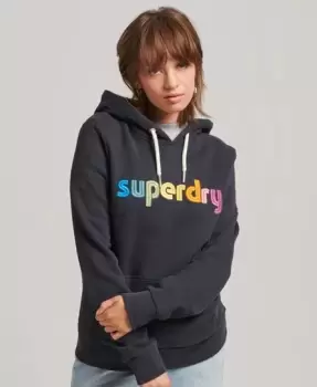 Superdry Womens Core Logo Rainbow Hoodie Navy / Richest Navy - Size: 8