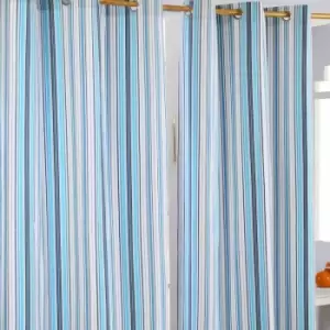 HOMECAPES New England Stripes Ready Made Blue Curtain Pair, 137 x 182cm Drop - Blue