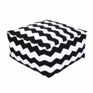 Large Black and White Bean Filled Cube With Chevron Design - Black & White - Homescapes