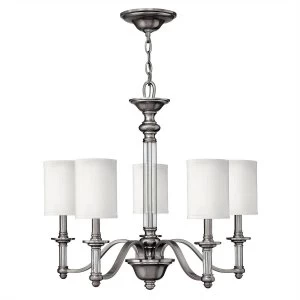 5 Light Multi Arm Chandelier Brushed Nickel Finish, E14