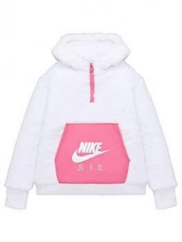 Nike Girls NSW Air Sherpa Half Zip Hoodie - White Pink, White/Pink Size M Women