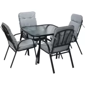 Outsunny - Garden Dining Set, Glass Table w/ Umbrella Hole & Texteline Seats - Black