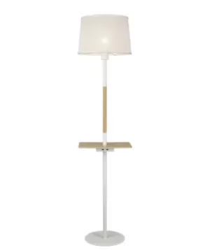 Nordica Floor Lamp with USB Socket, 1x23W E27, White, Beech with White Shade