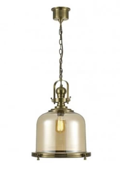 Large Bell Ceiling Pendant E27 Antique Brass, Cognac Glass