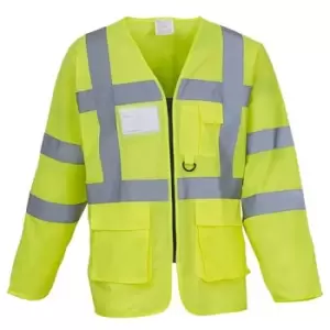 Mens Executive Hi-Vis Long Sleeve Safety Waistcoat (l) (Hi-Vis Yellow) - Hi-Vis Yellow - Yoko