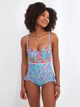 Joe Browns Maldives Boho Swimsuit Blue Multi, Blue, Size 12, Women