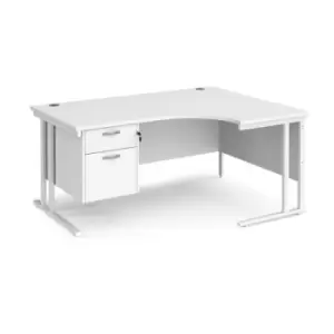 Office Desk Right Hand Corner Desk 1600mm With Pedestal White Top With White Frame 1200mm Depth Maestro 25 MC16ERP2WHWH