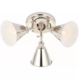 Bright Nickel 3 Light Ceiling Spotlight - White Inner Shade - Knurled Detailing