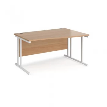 Maestro 25 right hand wave desk 1400mm wide white cantilever leg