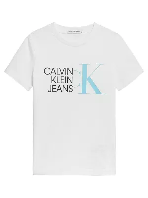 Calvin Klein Jeans Boys Hybrid Logo Fitted T-Shirt - Bright White - 12 Years