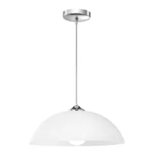 Dayton 40cm Dome Pendant Ceiling Light Chrome Metal White Wipe Technique Glass LED E27 - Merano