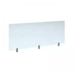 Straight high desktop acrylic screen with silver brackets 1800mm x