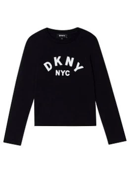 DKNY Girls Print Logo Long Sleeve T-Shirt - Black, Size Age: 10 Years, Women