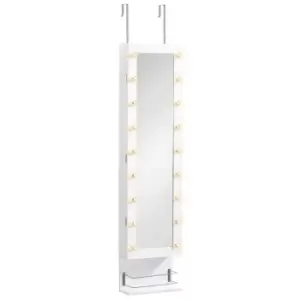 Homcom Door Hanging Light Up Mirror With Jewellery Storage And Shelf White