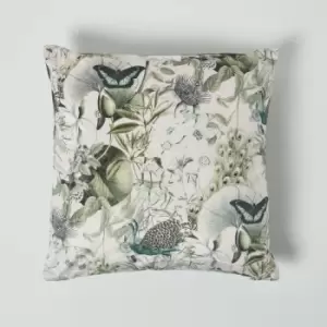 HOMESCAPES Floral Butterfly Garden Pink Cushion 46 x 46cm - Pink, Grey