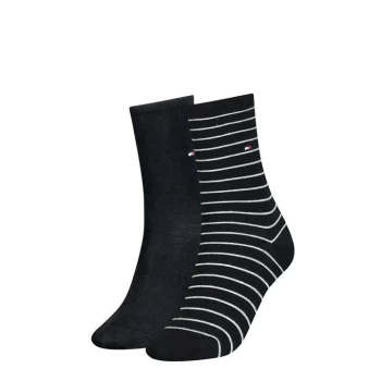 Tommy Bodywear Hilfiger Stripe Crew Socks 2 Pack Ladies - Black