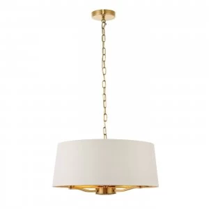 3 Light Ceiling Pendant Satin Brushed Gold, Vintage White Silk Effect, E14