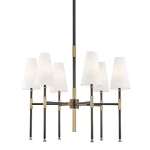 Bowery 6 Light Chandelier Aged Brass, Linen