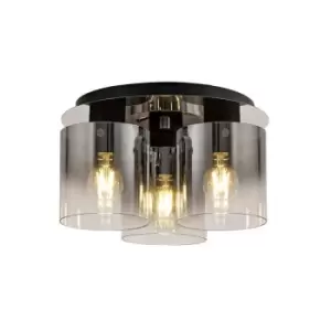 Round Ceiling Flush, 3 Light Flush Fitting, Black, Smoke Fade Glass - Luminosa Lighting