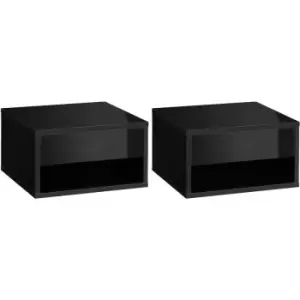 HOMCOM Floating Bedside Table Set of 2 Wall Mounted Nightstand W/ Drawer Black - Black