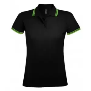 SOLS Womens/Ladies Pasadena Tipped Short Sleeve Pique Polo Shirt (S) (Black/Lime)