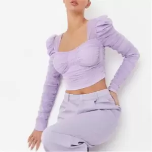 Missguided Mesh Ruched Milkmaid Crop Top - Purple