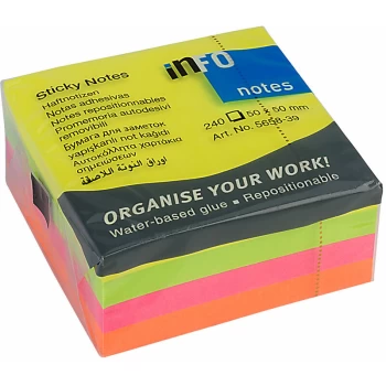 Classmaster - Recycled Repositionable Note Cube Neon 50mm² 250 Sheet