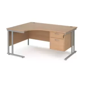 Office Desk Left Hand Corner Desk 1600mm With Pedestal Beech Top With Silver Frame 1200mm Depth Maestro 25 MC16ELP2SB