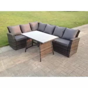 Fimous 6 Seater Outdoor Dark Grey Mixed Rattan High Back Corner Sofa Dining Set