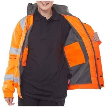 High Visibility Fleece Lined Bomber Jacket Orange - Size 4XL