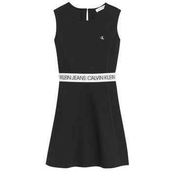 Calvin Klein Jeans LOGO TAPE PUNTO SLEEVELESS DRESS Girls Childrens dress in Black - Sizes 10 years