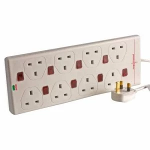 Zexum 2M 8G White Surge Protected Individually Switched Extension Socket