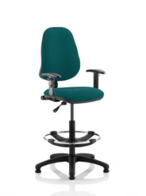 Eclipse I Lever Task Operator Chair Teal Fully Bespoke Colour With Height Adjustable Arms with Hi Rise Draughtsman Kit