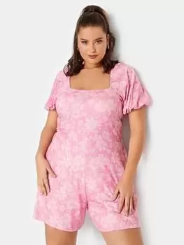 Yours Bow Back Playsuit Stencil Floral - Pink, Size 18, Women